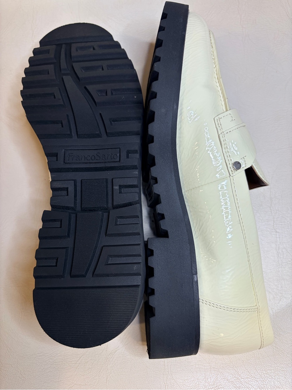 Franco Sarto Cream Leather Platform Penny Loafers - Picture 8 of 8